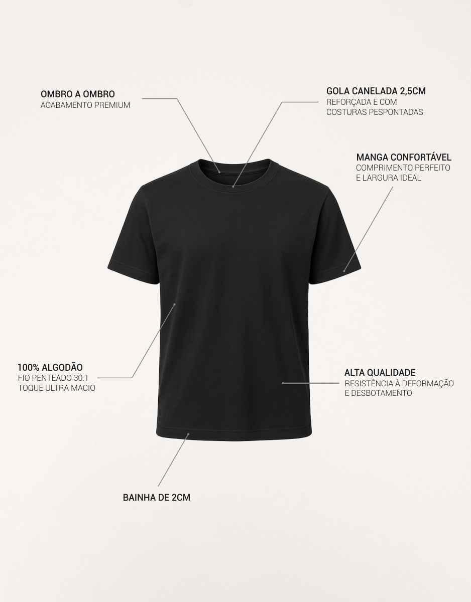 Camiseta Masculina Básica Casual 100% Algodão