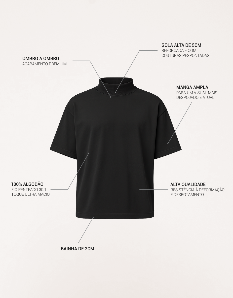 Camiseta Oversized Masculina Gola Alta